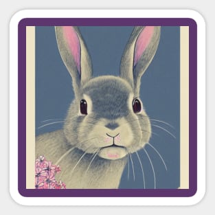 Floral Blue Greyish Fuzzy Lop Rabbit Cute Bunny Mom Sticker